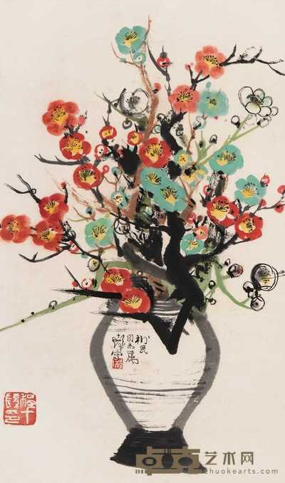 程十发 瓶花 立轴 62×37cm